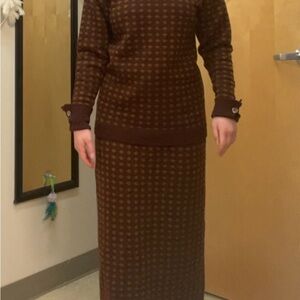 1970s knit sweater and skirt set